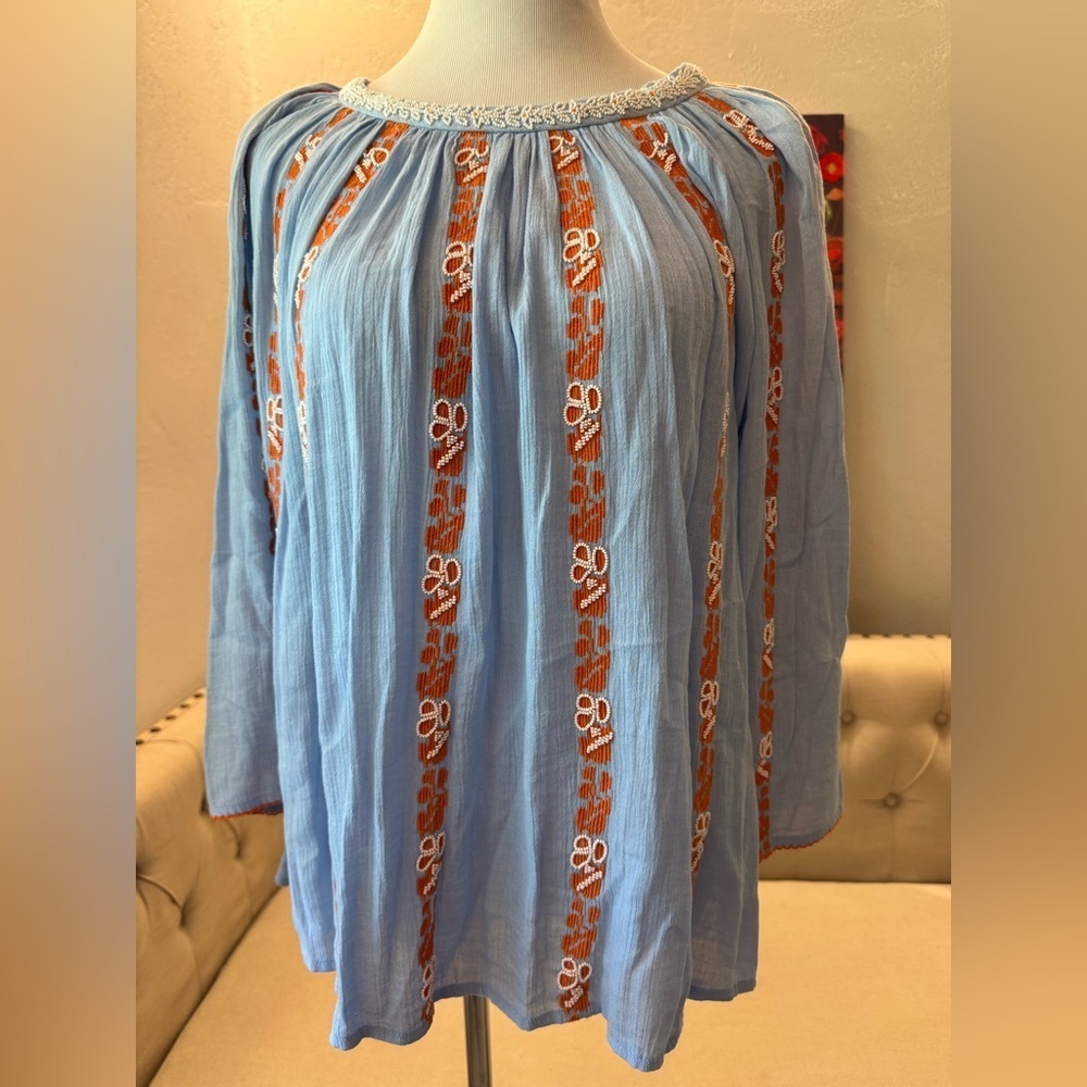 Tory Burch beaded light blue blouse 10